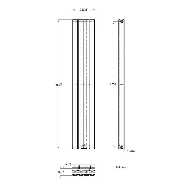 Faro White Double Flat Panel Vertical Radiator 1600x280mm