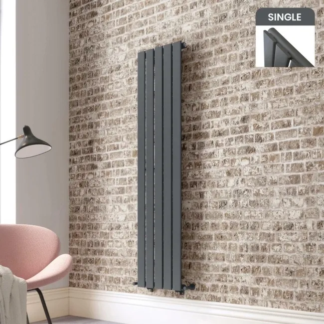 Faro Anthracite Single Flat Panel Vertical Radiator 1600x350mm