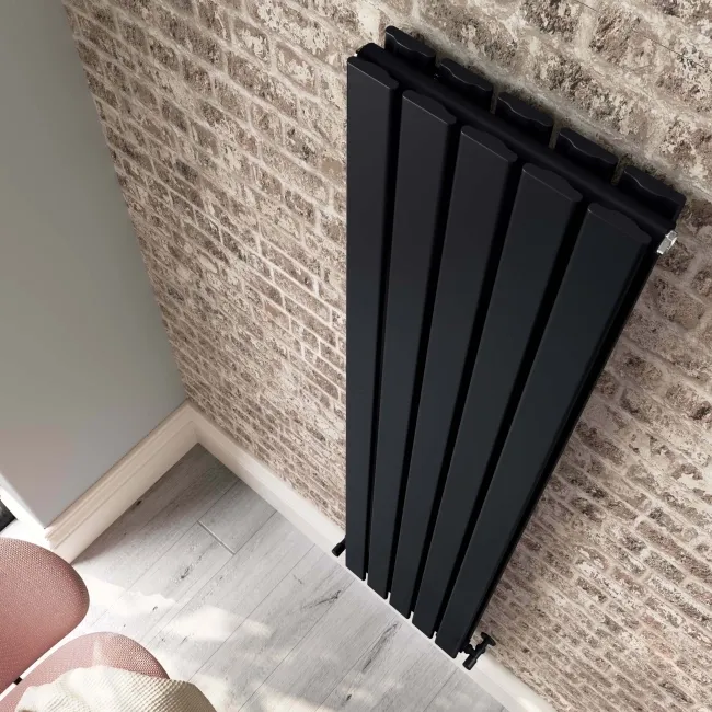 Faro Matt Black Double Flat Panel Vertical Radiator 1600x350mm