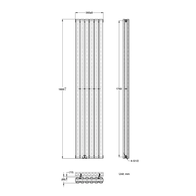 Marbella Anthracite Double Oval Panel Radiator 1800x360mm