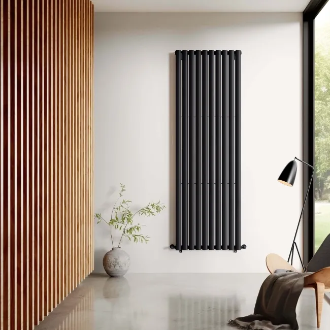 Marbella Matt Black Double Oval Panel Radiator 1800x600mm