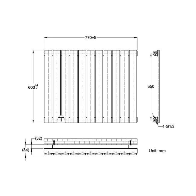 Faro White Single Flat Panel Horizontal Radiator 600x770mm