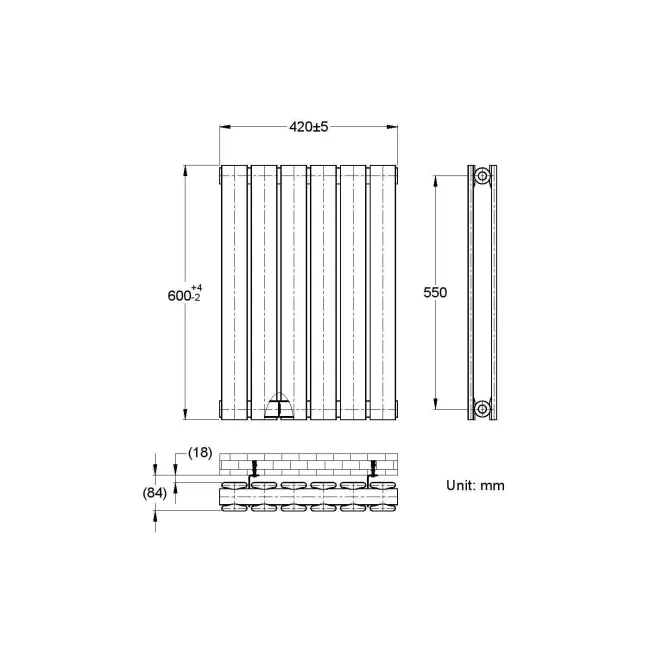 Faro Matt Black Double Flat Panel Horizontal Radiator 600x420mm