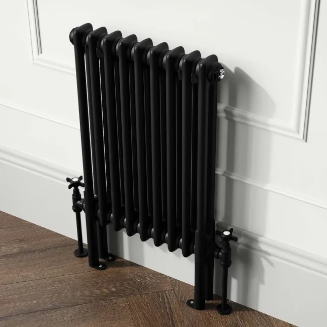 Athens Matt Black Double Column Horizontal Traditional Radiator 600x425mm