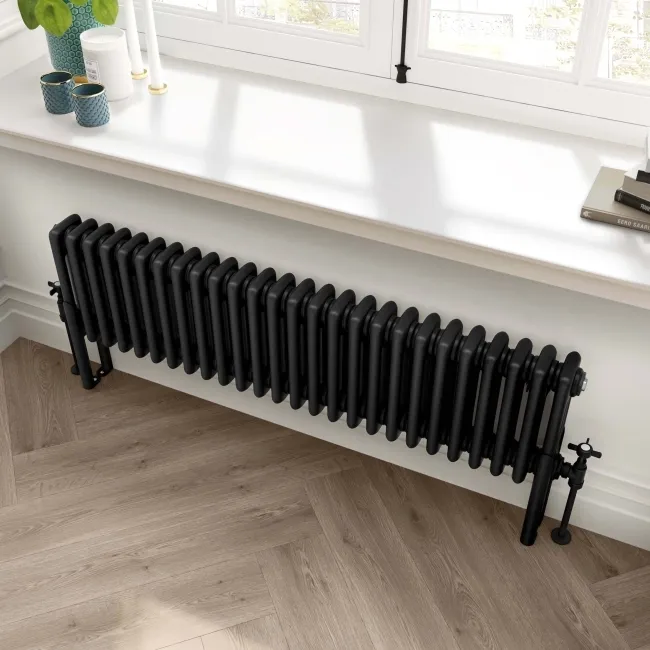 Athens Matt Black Triple Column Horizontal Traditional Radiator 300x1190mm