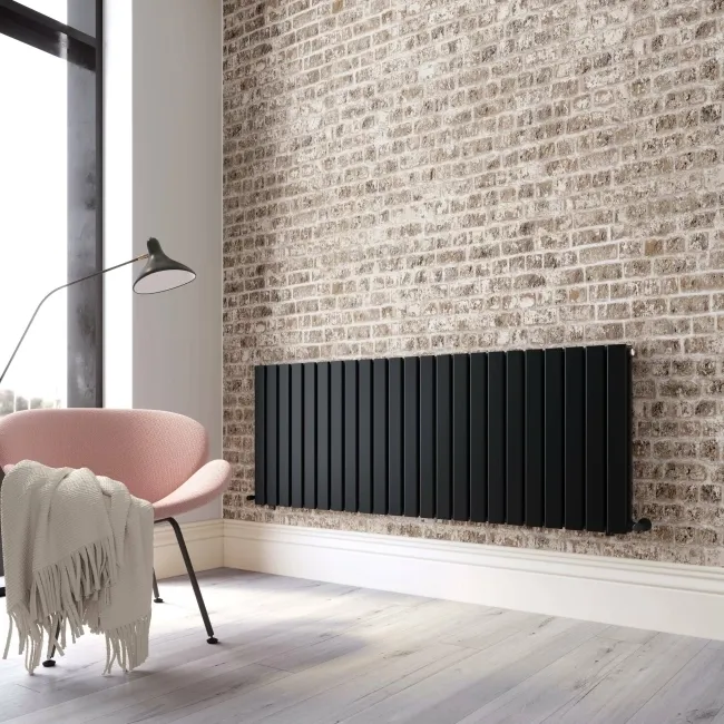 Faro Matt Black Double Flat Panel Horizontal Radiator 600x1610mm