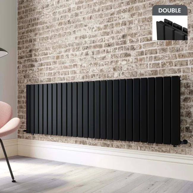 Faro Matt Black Double Flat Panel Horizontal Radiator 600x1820mm