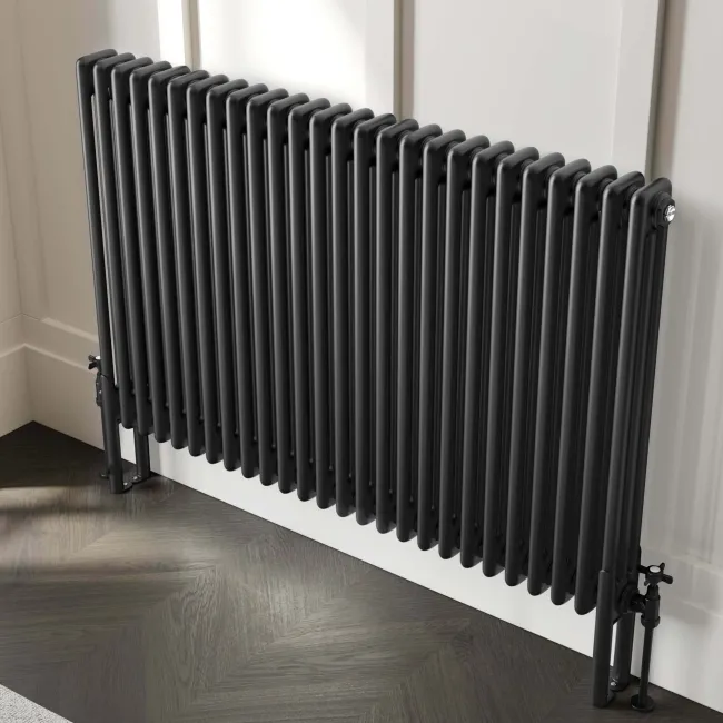 Athens Matt Black Triple Column Horizontal Traditional Radiator 750x1190mm