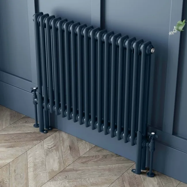 Athens Inky Blue Double Column Horizontal Traditional Radiator 600x785mm