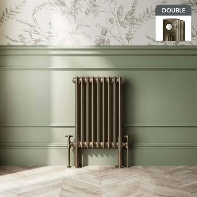Athens Antique Gold Double Column Horizontal Traditional Radiator 600x425mm
