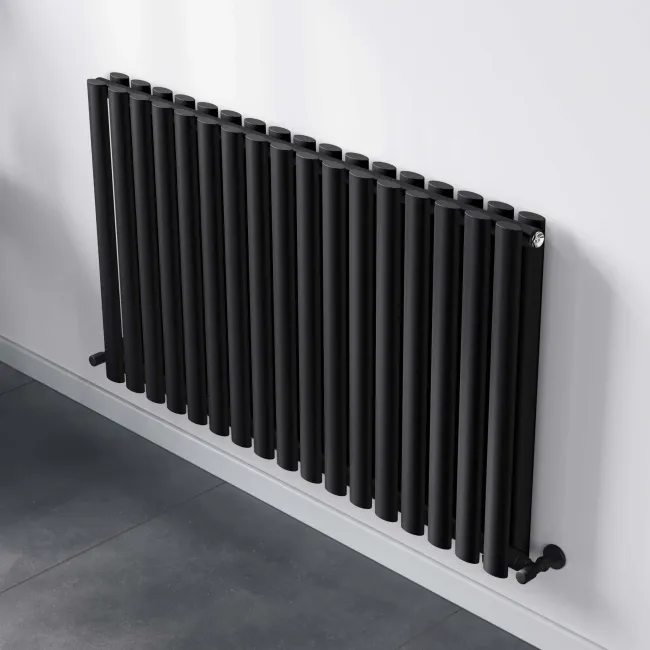 Marbella Matt Black Double Oval Panel Radiator 600x1020mm