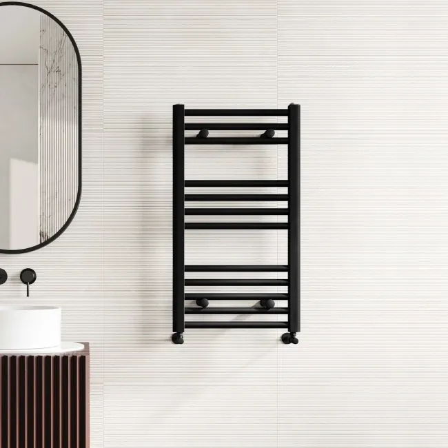 Naples Premium Matt Black Straight Heated Towel Rail 800x450mm