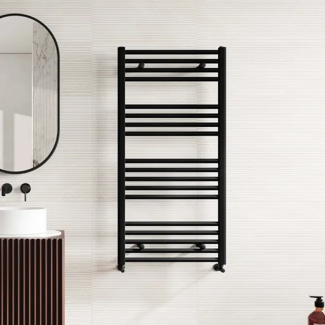 Naples Premium Matt Black Straight Heated Towel Rail 1200x600mm