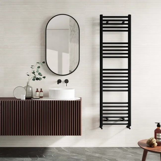 Naples Premium Matt Black Straight Heated Towel Rail 1600x450mm