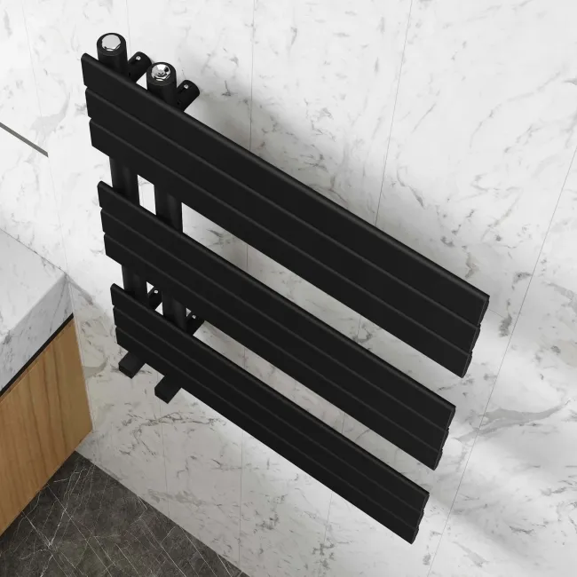 Seville Matt Black Designer Flat Panel Heated Towel Rail 800x600mm