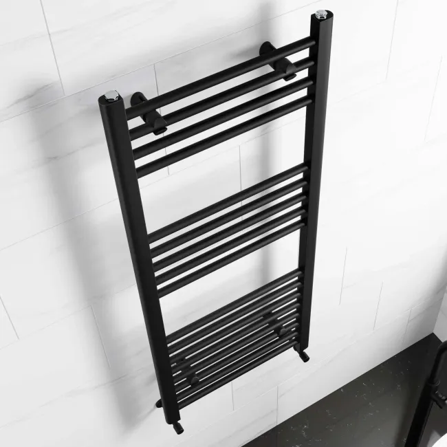 Barcelona Matt Black Straight Heated Towel Rail 1200x500mm