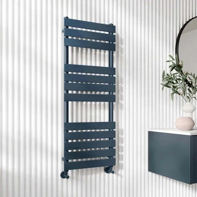 Santorini Inky Blue Flat Panel Heated Towel Rail 1200x450mm