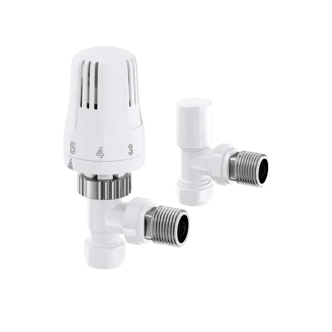 White Thermostatic Angled Radiator Valve (Pair) Standard 15mm