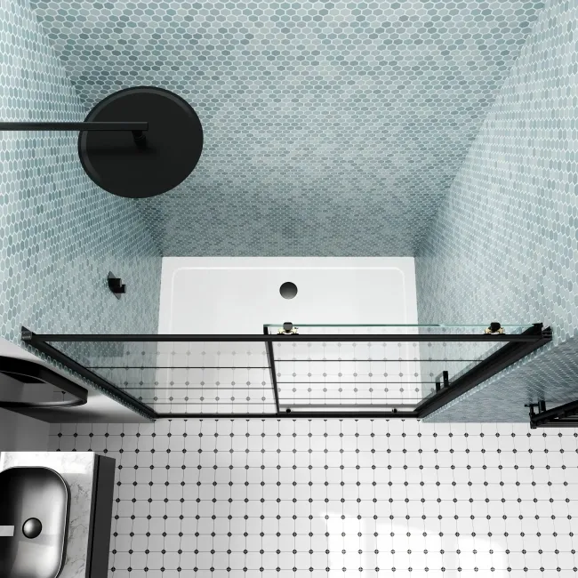 London Matt Black Grid 6mm Sliding Shower Door 1400mm