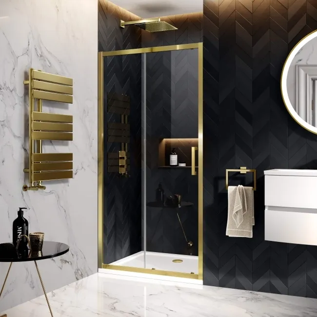 Hamburg Brushed Brass Easy Clean 8mm Sliding Shower Door 1100mm - Easy Fix Feature