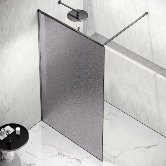 Lyon Gunmetal 8mm Laminated Wet Room Shower Glass Panel with Grey Frost Pattern 1100mm