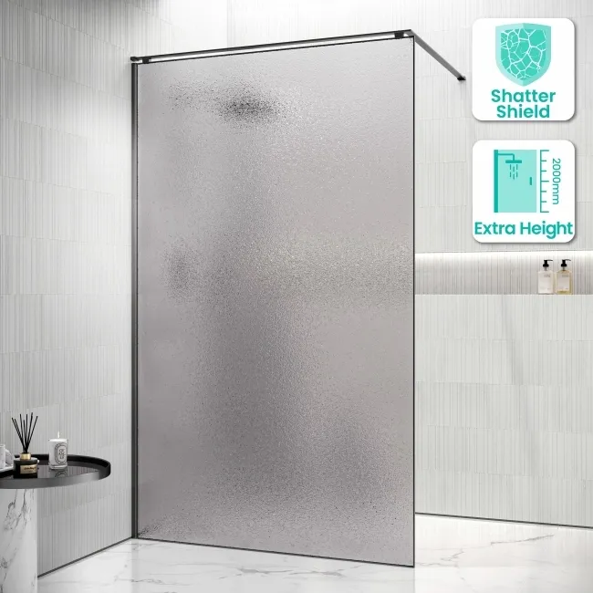 Lyon Gunmetal 8mm Laminated Wet Room Shower Glass Panel with Grey Frost Pattern 1200mm