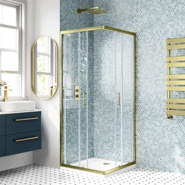 London Brushed Brass 6mm Corner Entry Shower Enclosure 760x760mm