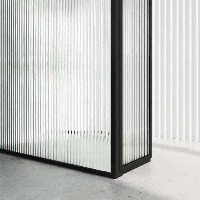 Munich Fluted Effect Matt Black Framed Easy Clean 8mm Pivotal Wet Room Shower Glass Return Panel 250mm