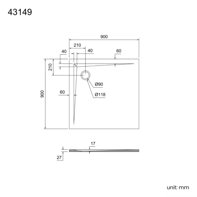 Sydney Low Profile Square Gloss White Stone Shower Tray 900x900mm