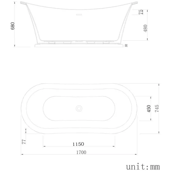 Mayfair 1700mm Graphite Grey Freestanding Roll Top Slipper Bath