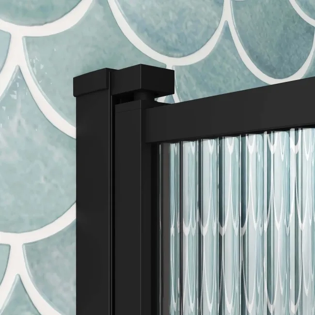 Fiji Easy Clean Fluted Matt Black Framed Bath Screen - 800mm