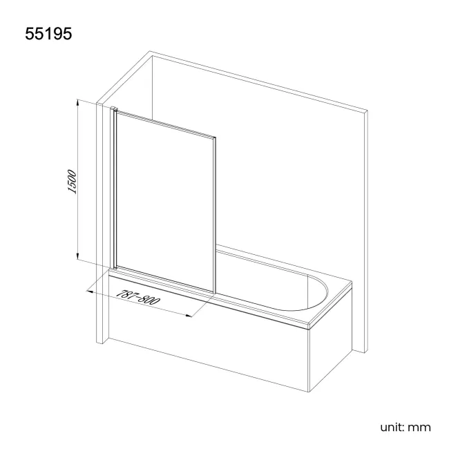 Fiji Easy Clean Fluted Matt Black Framed Bath Screen - 800mm
