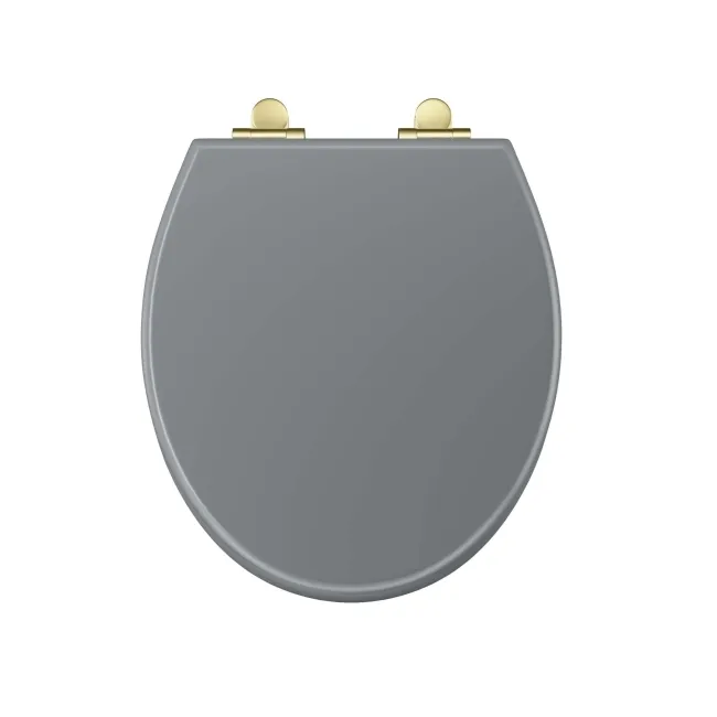 Hudson Traditional Dove Grey Wooden Soft Close Seat with Brushed Brass Hinges