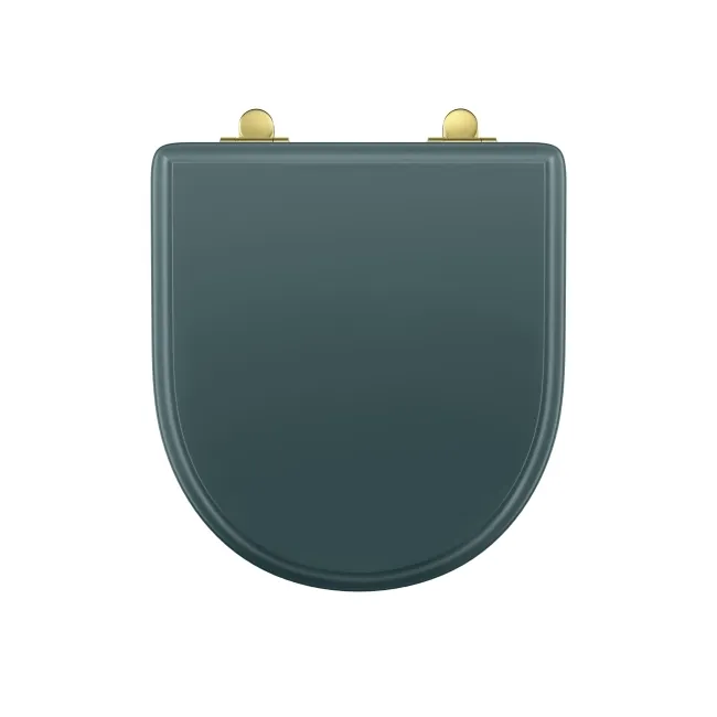 Kansas Traditional Midnight Green Wooden Soft Close Seat with Brushed Brass Hinges
