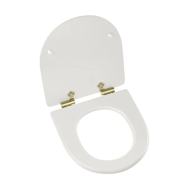 Kansas Traditional Cotton White Wooden Soft Close Seat with Brushed Brass Hinges
