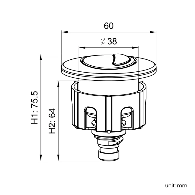 Detroit Matt Black Round Push Button for Cable Operated Concealed Cistern - Dia.60mm