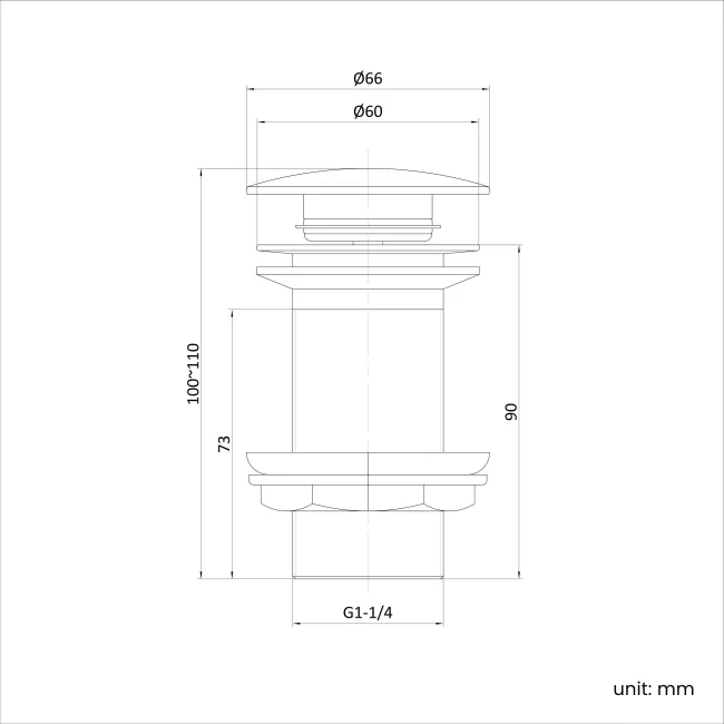 Chrome Dome Top Pop Up Basin Waste - Unslotted