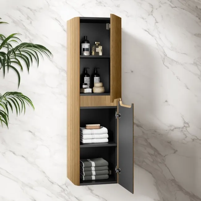 Sorrento Fluted Country Oak Wall Hung Tall Cabinet 1400x400mm