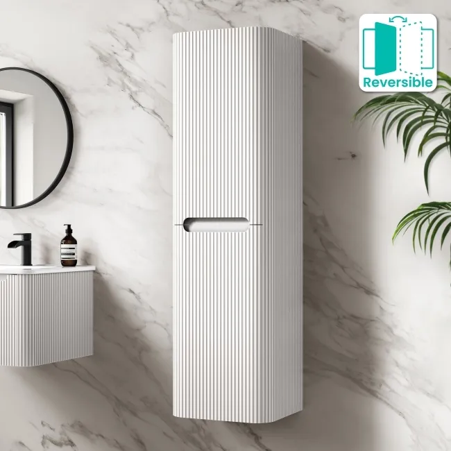 Sorrento Fluted Coastal White Wall Hung Tall Cabinet 1400x400mm