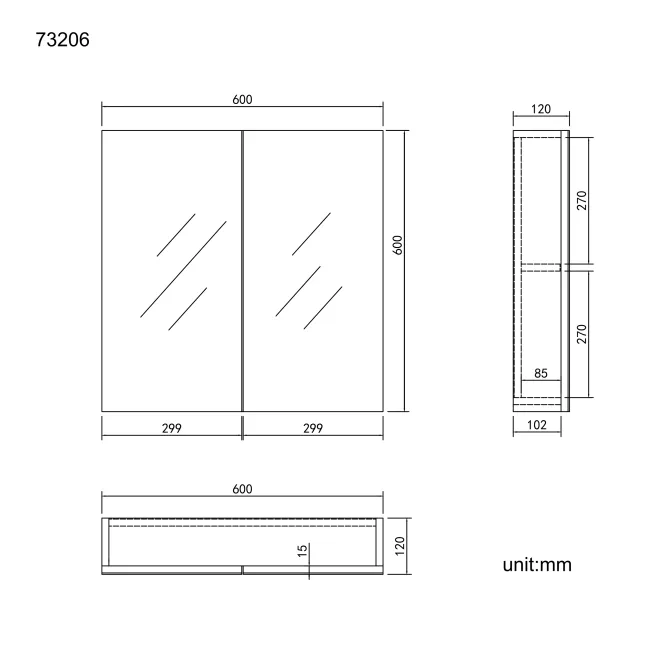 Charcoal Elm Mirror Cabinet 600mm