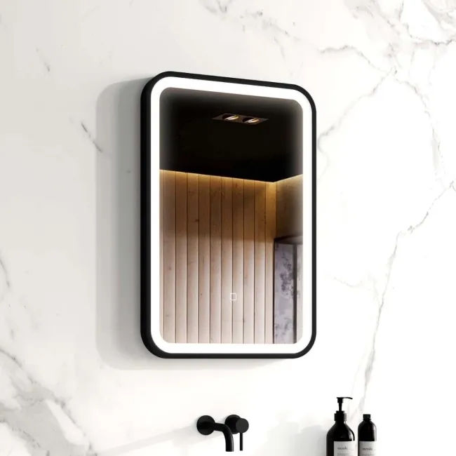 Olivia Black Framed Illuminated LED Mirror 600x400mm