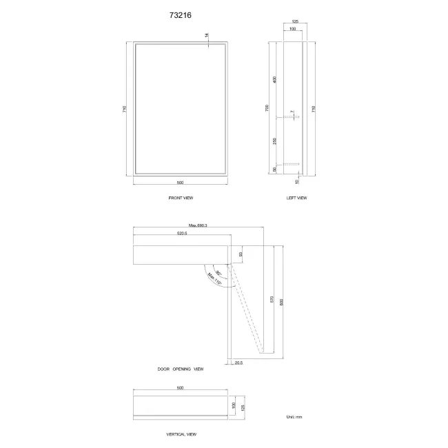 Mia Black Framed Mirror Cabinet 710x500mm
