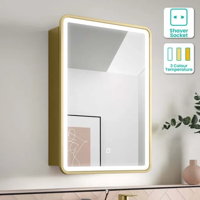 Olivia Matt Brass Illuminated LED Mirror Cabinet 710x500mm