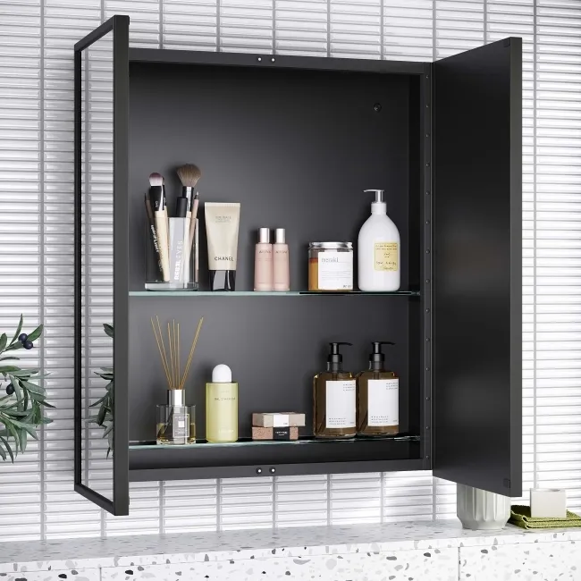 Mia Black Framed Mirror Cabinet 710x600mm