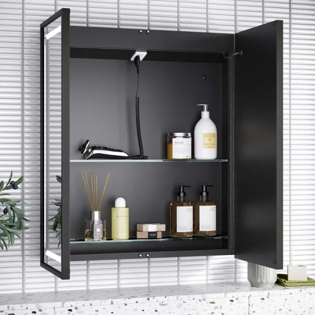 Mia Black Framed Illuminated LED Mirror Cabinet 710x600mm