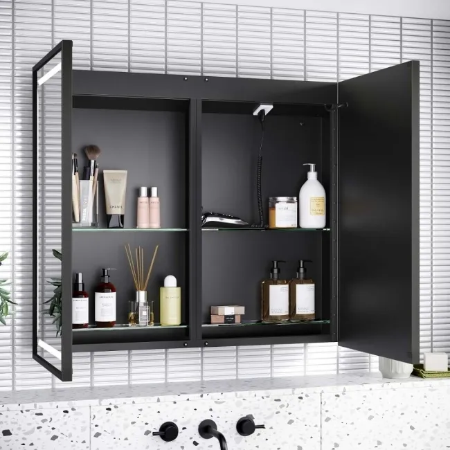 Mia Black Framed Illuminated LED Mirror Cabinet 710x800mm