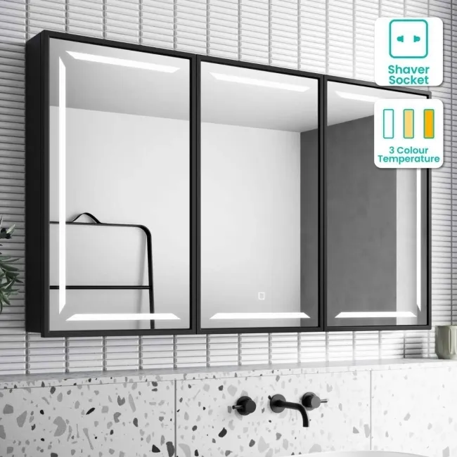 Mia Black Framed Illuminated LED Mirror Cabinet 710x1200mm