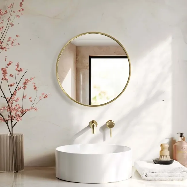 Essence Brushed Brass Round Bathroom Mirror 500mm