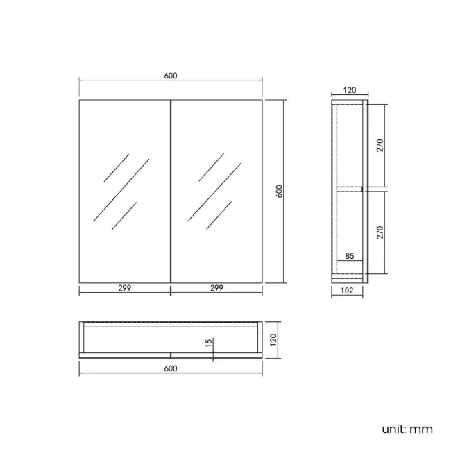 Navy Blue Mirror Cabinet 600mm