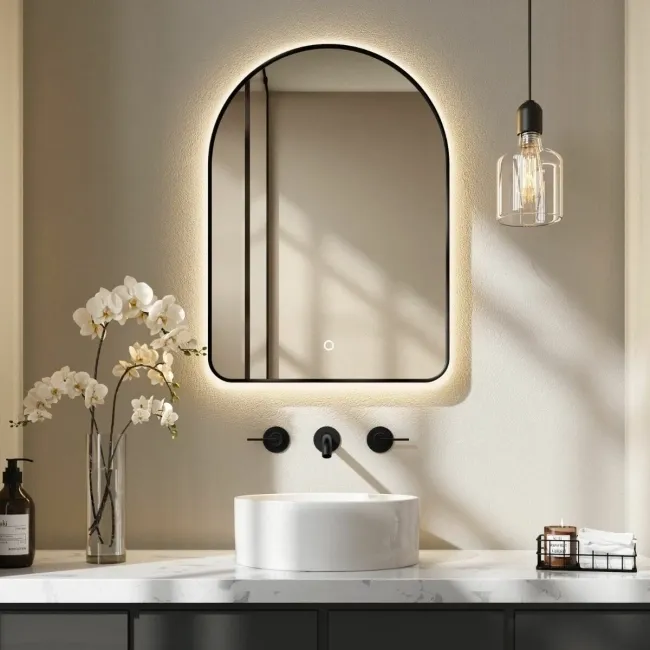 Cassie Black Framed Arched Backlit llluminated LED Mirror 700x500mm